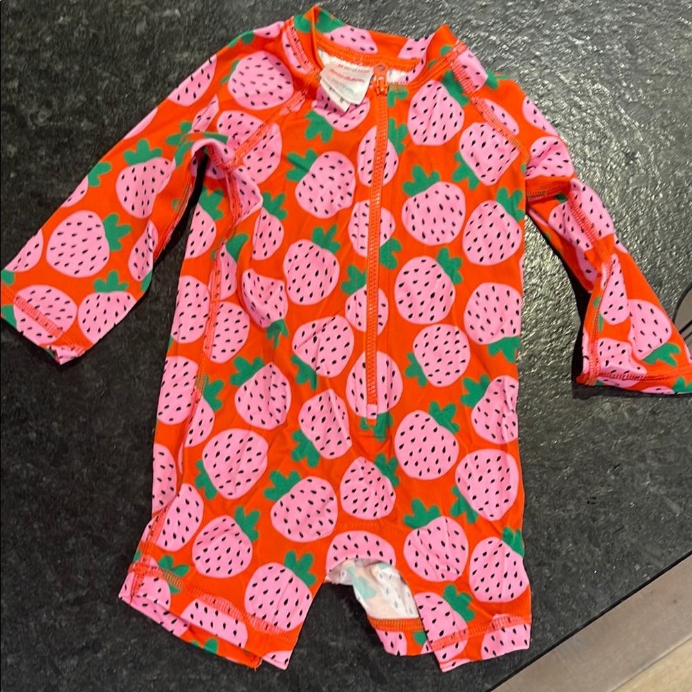 Hanna Andersson Red and Pink Rashguard with Strawberry Print